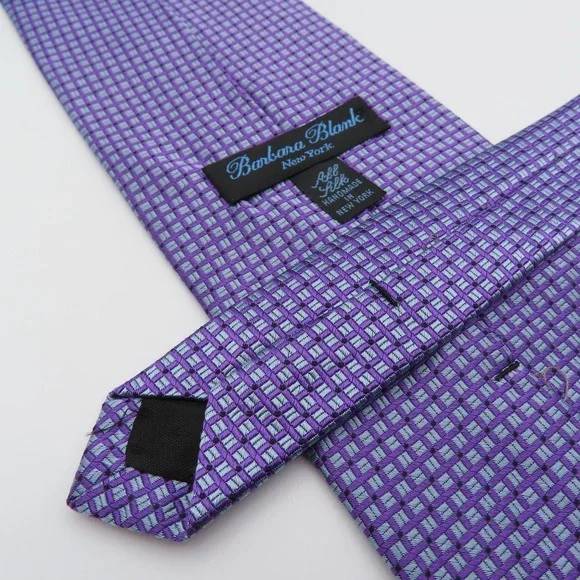Barbara Blank Tie Purple Blue Checked 3.75" Wide 56" Long USA Silk - Picture 6 of 6